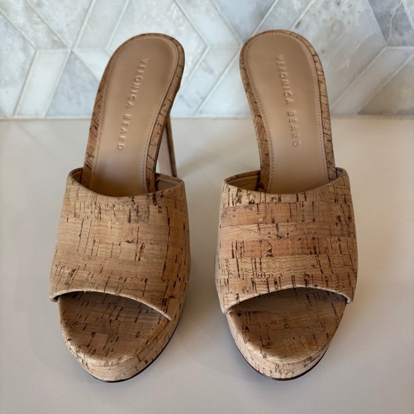 Veronica Beard Dali Tan Natural Cork Platform Heel Size 7 - Picture 2 of 7